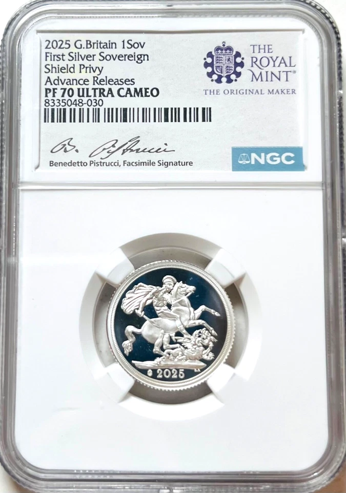 2025 Great Britain UK 1SOV FIRST SILVER SOVEREIGN w/ Privy  NGC PF70 AR 🇬🇧 - Image 2 of 4