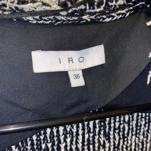 IRO París Azure Tweed Boucle Open Jacket Blazer Black White Frayed Fringe Sz 42 - Picture 9 of 10