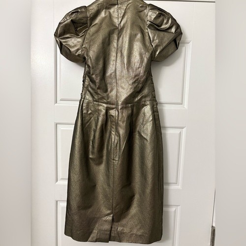 Abito da sera St. John Couture oro metallizzato manica a sbuffo $1495 2 XS X Small - Foto 4 di 6