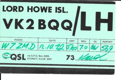 QSL  1972  Lord Howe Island   radio card   