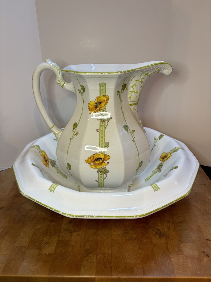 Antique Victorian Art Nouveau WS George Yellow Poppy Pitcher