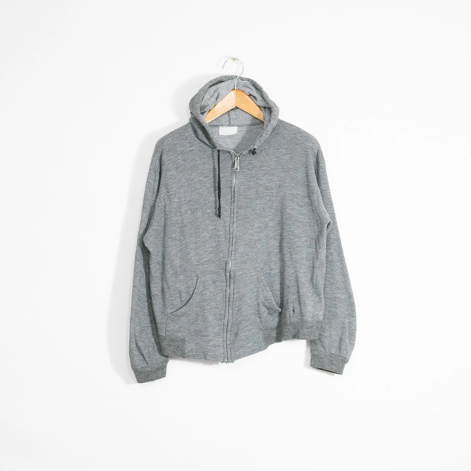 Vintage 70s Thermal Zip Up Hoodie Mens Large - Boxy Cropped Distressed USA