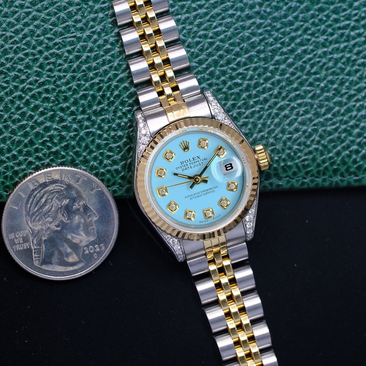 Rolex Datejust 69173 18KY & Steel Blue Diamond Dial & Lugs Fluted