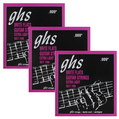 3 Sets of GHS 700 Brite Flats Extra Light Electric Guitar Strings Single 9-42