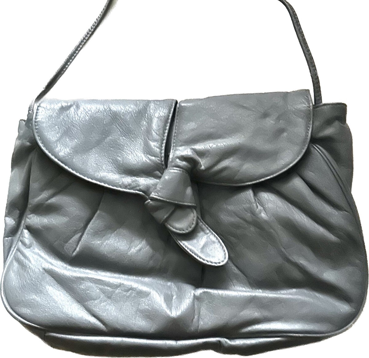 Grey Leather Purse Shoulder Bag Clutch Straps Vintage 1980's Grey Leather Purse Shoulder Bag Clutch Straps Vintage 1980's
