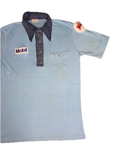 VTG 1980s Mobil Gas Uniform Polo Shirt Pegasus Unitog Men’s Medium Blue - Picture 4 of 24