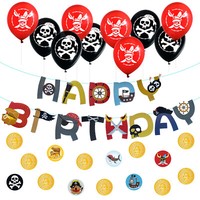 Happy Birthday Piraten Party Deko Set - Girlande + 10X Ballon + Piraten Konfetti
