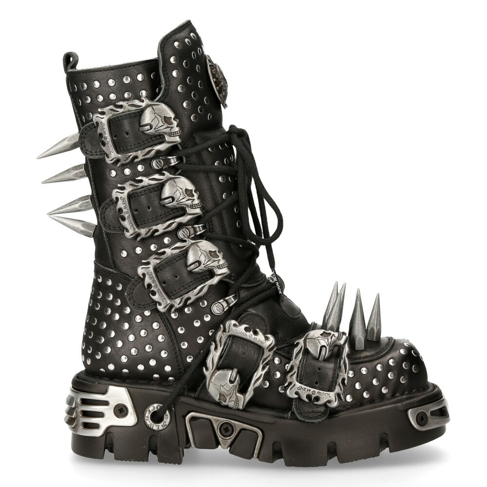 New Rock Bottes 1535-S1 Unisexe Noir Métallique Cuir Gothique