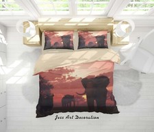 3D Elephant Sunset Quilt Cover Set Duvet Cover Bedding Pillowcases