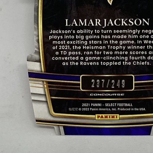 Fútbol americano Lamar Jackson Orange Prizm troquelado D#/249 2021 Panini Select #5 como nuevo - Imagen 11 de 11