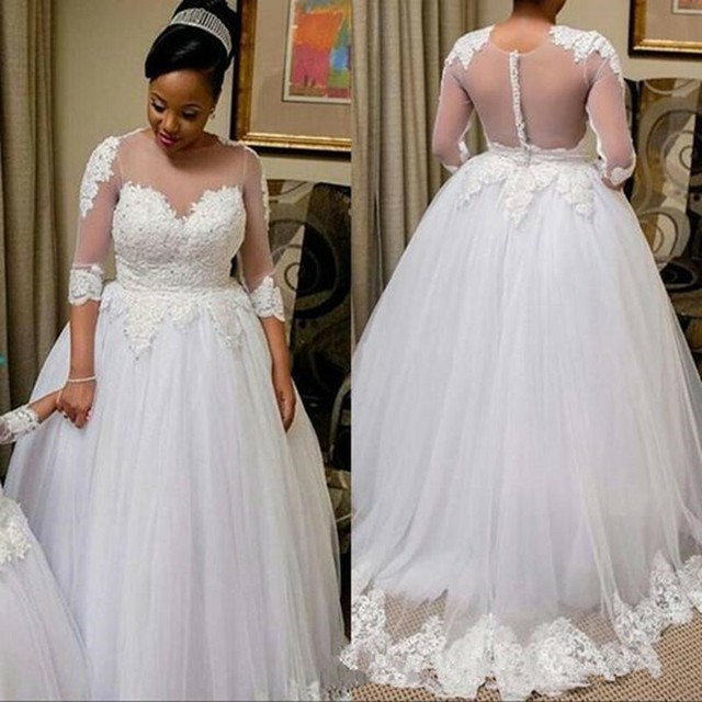half sleeve plus size wedding dresses