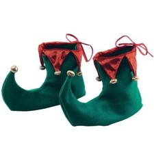 Red  Green Santas Helper Elf Christmas Fancy Dress Shoe Covers