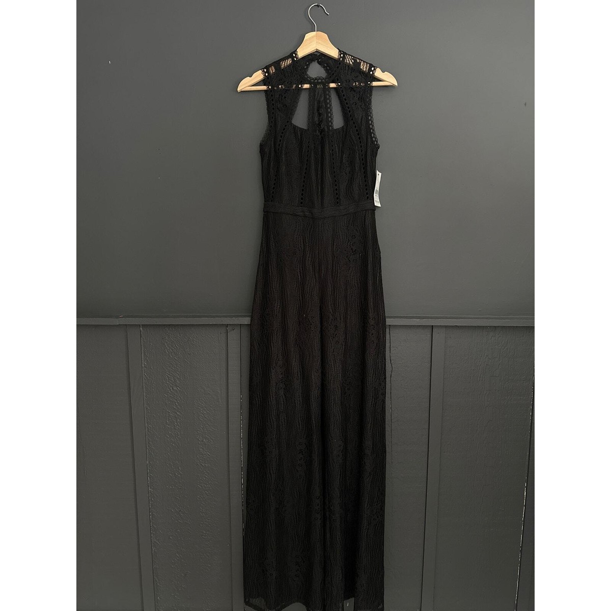 ALEXIS Black Lace High Neck Sleeveless Open Back Jumpsuit Size