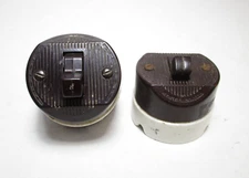 2 Vtg Porcelain Bakelite On Off Electric Round Switches Mid Century Leviton