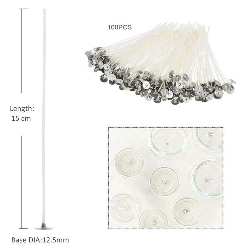 HIGH QUALITY PRE WAXED CANDLE WICKS WITH SUSTAINERS LONG TABBED 150mm CRAFT - Image 2 of 4