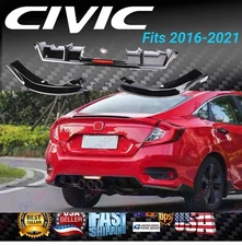 For 2016-21 Honda Civic Sport Sedan Rear Bumper Lip Spoiler LED Diffuser Corners