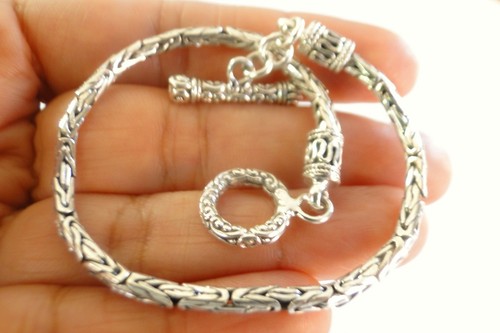 Balinese Byzantine Chain No Stone Sterling Silver Toggle Bracelet - Picture 4 of 4