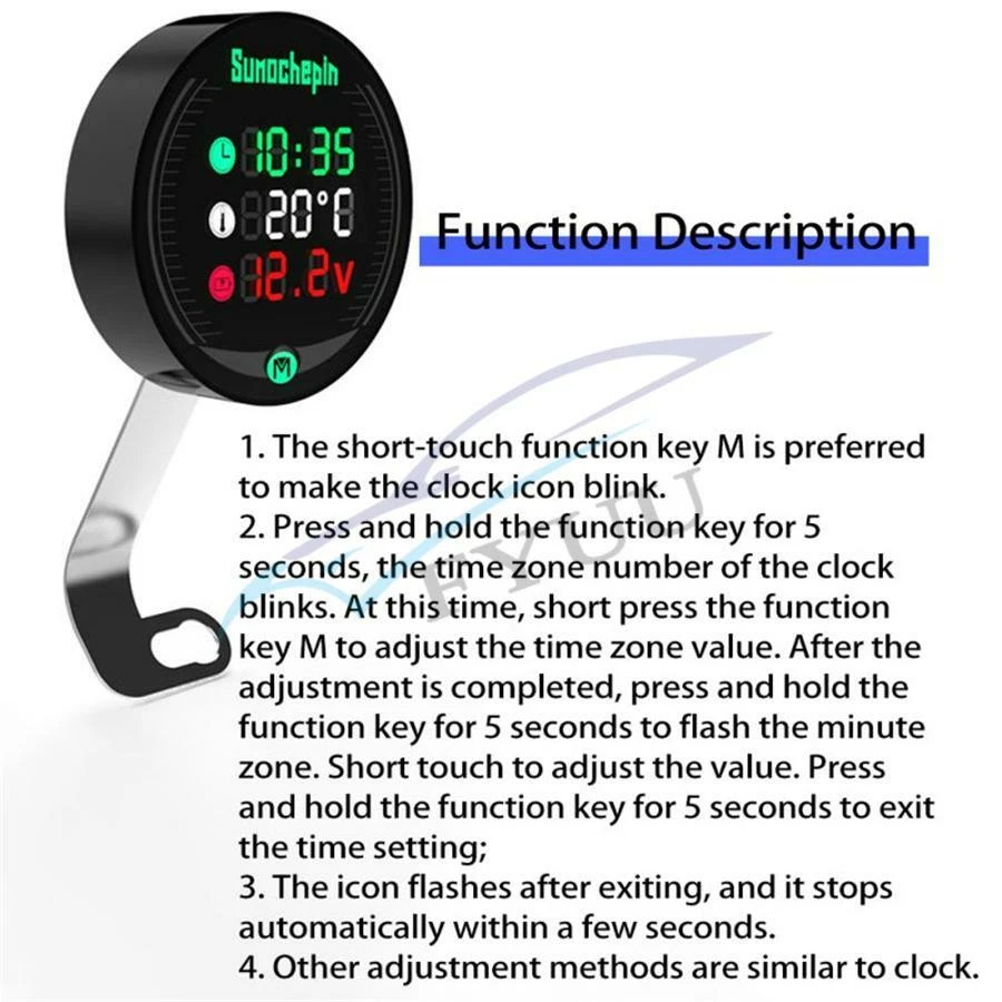 9-24V 5in1 LED Motorcycle Thermometer Voltmeter Clock Timing Display USB Charger - Image 4 of 4