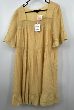 Davi & Dani Plus Sz 2X Yellow Smocked Tiered Tunic Dress NWT