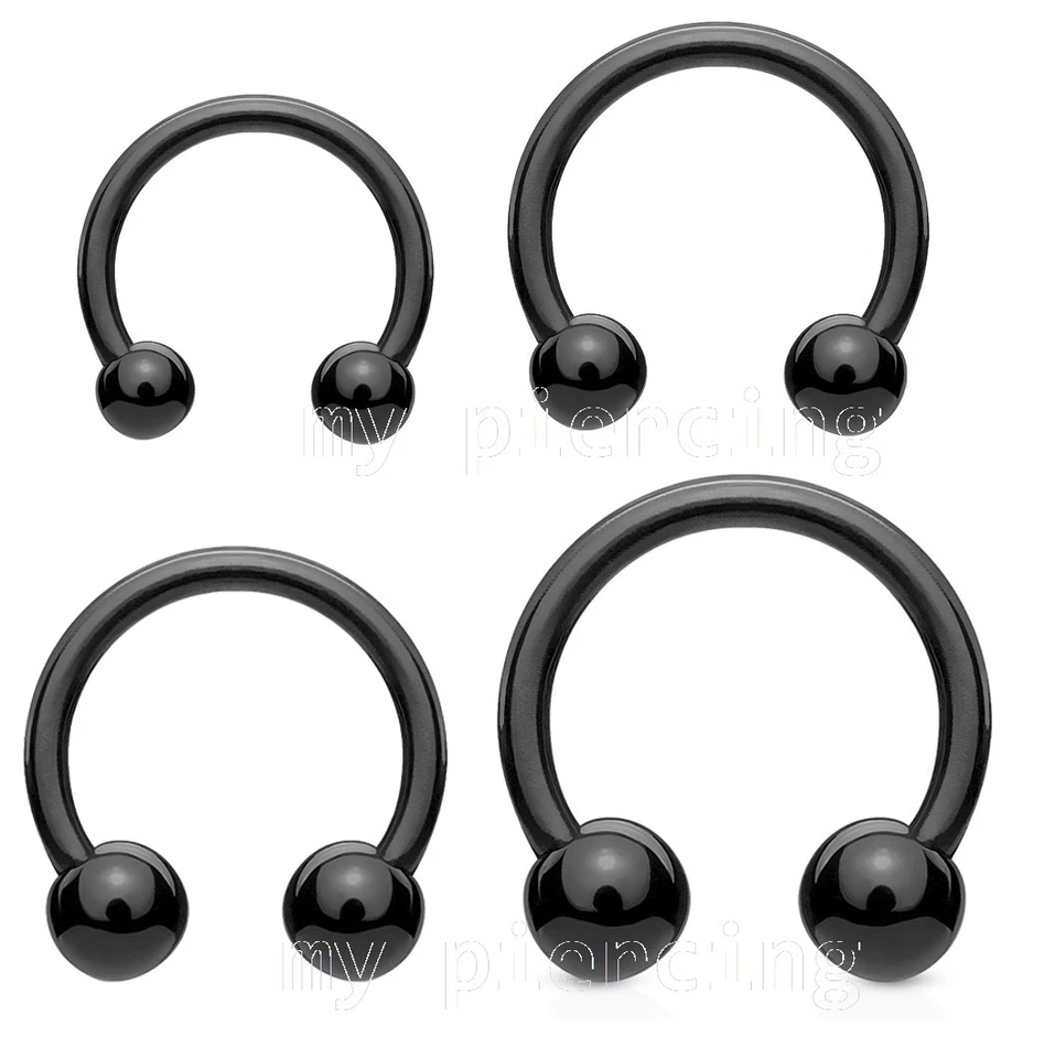 PAIR Black Acrylic Horseshoe Circular Barbell Earring & Septum Ring 16G to 0G - Image 3 of 4
