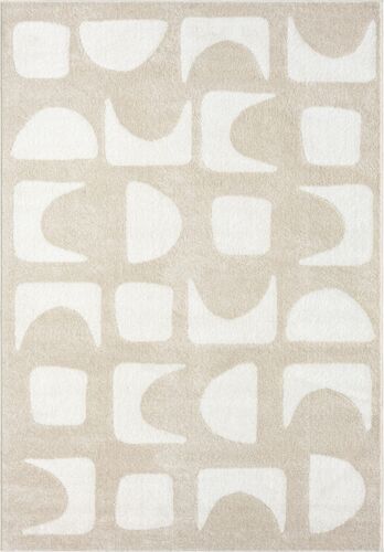 Abani Nuevo Collection Area Rug - Modern Geometric Beige/Cream Design - 5'3" ... - Picture 3 of 9
