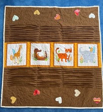 Baby animals handmade textured brown tones baby quilt -double layer