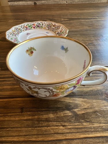 Schumann Empress Dresden Flowers Cup & Saucer Embossed Design Gold Detail Teacup - Picture 5 of 9