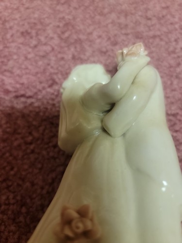 Vintage Bride and Groom Dancing Porcelain Figurine 5” White with Pink Flowers - Picture 6 of 11
