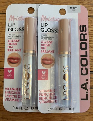 2pk LA COLORS CLEAR C68641 GLOSSY SHINE MOISTURIZING LIP GLOSS PLUMPING LIPGLOSS