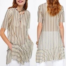 Zara Ruffle Mesh Asymmetrical Short Sleeve Dress Size Small NWOT