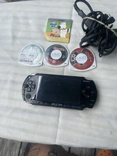 BLACK Sony PSP 1000 System w/ Charger & 3 Games / 1 Video TESTED US Console