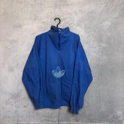 Adidas Vintage Jacket Big Centre Logo Blue Polyester … Gem
