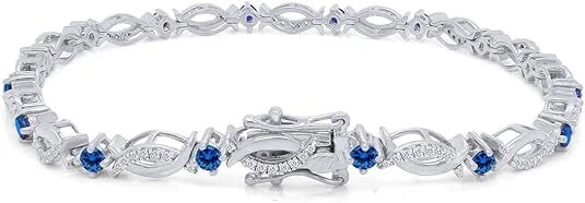 Brazalete de eslabones simulado topacio azul para mujer enchapado en oro de 14K plata de ley Foto 3 de 4