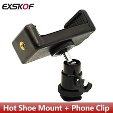 1/4" Aluminum Tripod Hot Shoe Mount Flash Bracket Phone Clip GoPro Smartphone