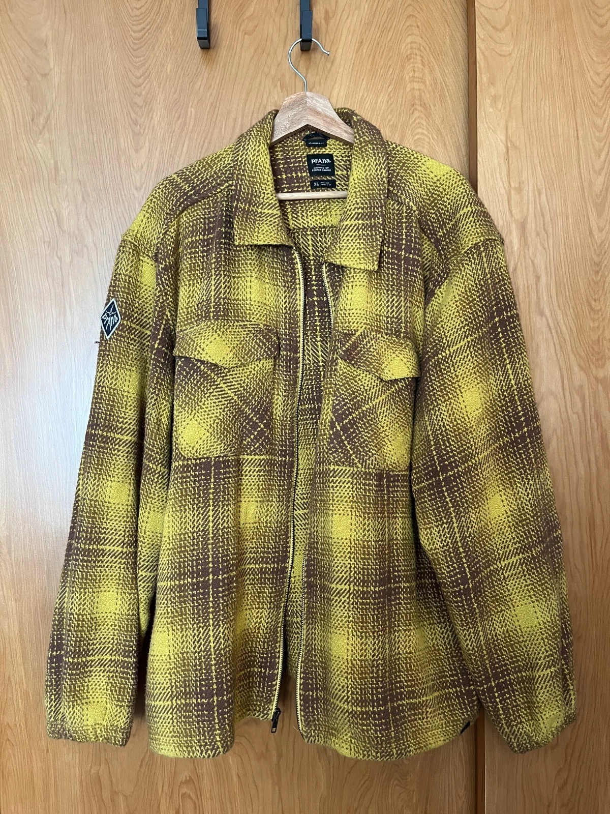 Prana Flannel Shirt Zip Shirt Jacket - Yellow / Brown - Men's XL image 1