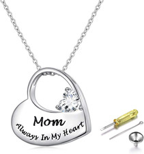 925 Sterling Silver Heart Mom Urn Necklace for Ashes Cremation Pendant for Women