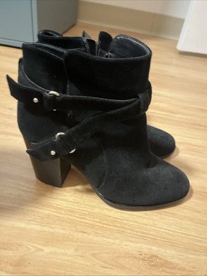 Gianni Bini Women's Suede Ankle Boots Black, Buckles Zip Up Size 8.5M