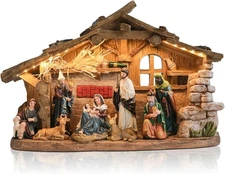 Nativity Scene Figurine Set LED Lights Music Resin 15.6" Holly Home Decor-A4
