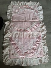Baby Girls Pram/ Cot Set Pink White, Lots Of Detail Used Twice Good Condition