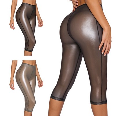 DE Damen Öl Glänzende Durchsichtige Strumpfhose Caprihose Tights Bikini Cover Up