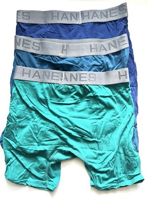Hanes Men's Boxer Brief Underwear Long Leg, Blue, 3-Pack Premium Small