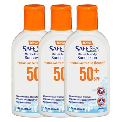 Safe Sea Jellyfish Sting-Blocking Sunscreen, SPF 50+ Lotion 4oz, Waterproof, ...