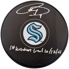 Ryan Donato Auto Seattle Kraken Logo Puck First Kraken Goal 
