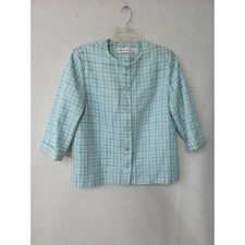 Alfred Dunner Womens Blue White Tweed Plaid Collarless Button Front Blazer Sz 16
