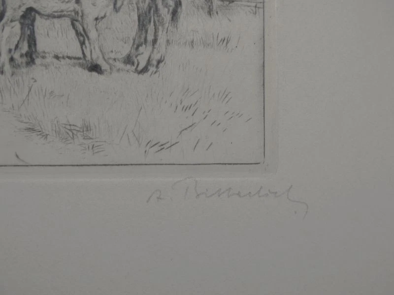 Kuhhandel Bauern mit Kuh Kalb Albert Bitterlich signierte Radierung 1. H. 20.Jh. - Bild 4 von 4