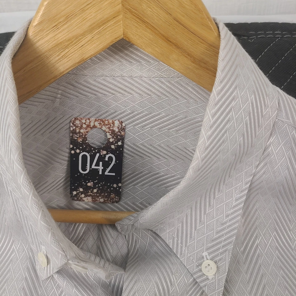 Camisa de Vestir Jacquard Diamante Gris Claro Grande 16.5×35 Sin Planchar Usada L Foto 3 de 4