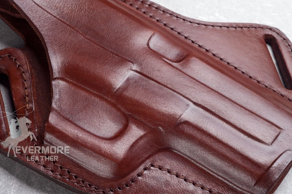 Cross Draw Leather Gun Holster - OWB Leather Holster with Steel Thumb Break. - Image 3 of 4