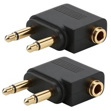 EZYUMM 2-Pack Airplane Headphone Adapter, Dual 3.5mm Male to Black