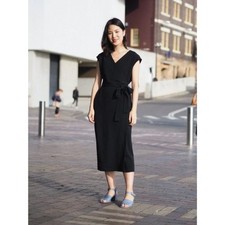 Everlane The Japanese GoWeave Wrap Dress Black sz 0 XS Minimalist Classic Work