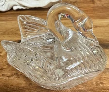 Vintage Swan Trinket Box Crystal Glass Jewelry Dish Decorative